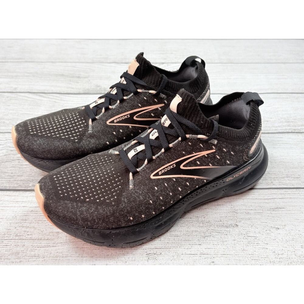 Brooks Women’s Glycerin Stealthfit 20 Black Peach Running Shoes Size 9